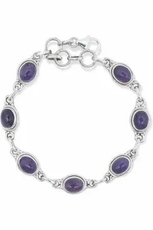 mantraroma Silberarmband SARALA oval aus 925 Silber mit Amethyst (Armschmuck im Schmuckbeutel), 925 Sterling Silber Armschmuck für Damen lila