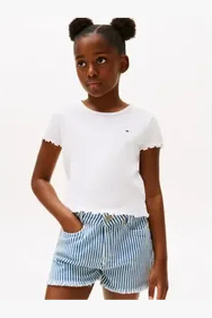 Tommy Hilfiger T-Shirt ESSENTIAL RIB TOP SS mit Babylock-Kanten, mit Logostickerei weiß 12 (152)