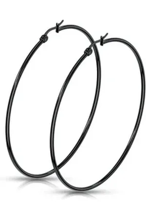 Bungsa Ohrring-Set Creolen schmal 70mm schwarz aus Edelstahl Damen (1 Paar (2 Stück), 2-tlg), Ohrschmuck Ohrringe schwarz