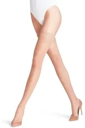 Falke Halterlose Feinstrümpfe Invisible Deluxe (1-Paar) ultra-transparent mit zarter Zierspitze braun I (8,5-9)