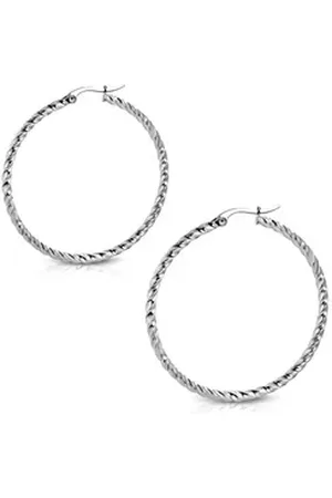 Bungsa Creolen-Set Creolen gewunden 4cm Silber aus Edelstahl Damen (1 Paar (2 Stück), 2-tlg), Ohrschmuck Ohrringe silberfarben