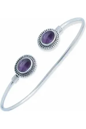 mantraroma Silberarmband RANNEKORU aus 925 Silber mit Amethyst (Armschmuck im Schmuckbeutel), 925 Sterling Silber Armschmuck für Damen lila