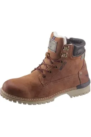 Mustang Shoes Winterboots, Schnürboots, Stiefelette, Workerboots, Kontrastbesatz, Logo-Aufnäher braun 43 EU