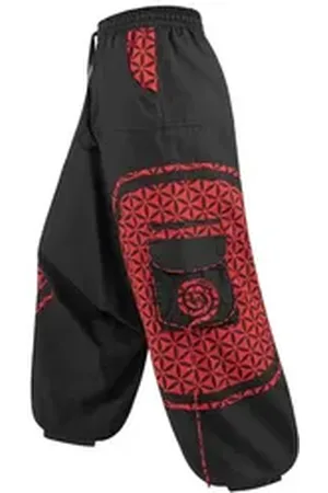 Kunst und Magie Haremshose Kunst&Magie Haremshose bunte Muster Hippie Hose Blume des Lebens rot|schwarz 4XL