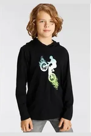 Kidsworld Kapuzenshirt BIKER Langarm, sportlicher Stil, mit trendigem Druck, aus Baumwolle schwarz 140/146