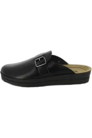 Beck Herren-Clogs Leo mit einer Schnalle Hausschuh (sehr bequeme Wohlfühl-Schuhe, für Zuhause und Draußen) Obermaterial und Decksohle aus echtem Leder schwarz 44 EU