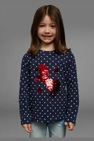 Kidsworld Langarmshirt für kleine Mädchen Langarm, Basic-Passform, bedruckt, Rundhalsausschnitt blau 104/110