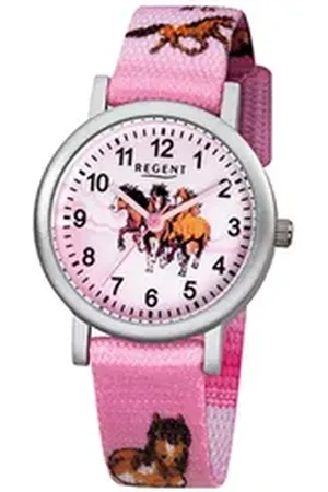 Regent Quarzuhr Kinder-Armbanduhr rosa Analog F-729, (Analoguhr), Kinder Armbanduhr rund, klein (ca. 29mm), Textilarmband rosa