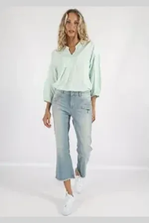 Miracle of Denim Schlagjeans - verkürzte Bootcut Jeans - Verwaschene 3/4-Jeans - Flared Jeans blau 30/26