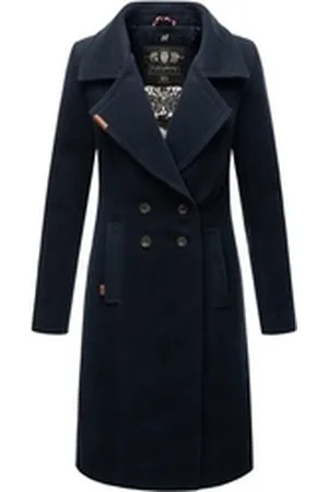 Navahoo Wintermantel Wooly edler Damen Trenchcoat in Wollmantel-Optik blau XXL (44)