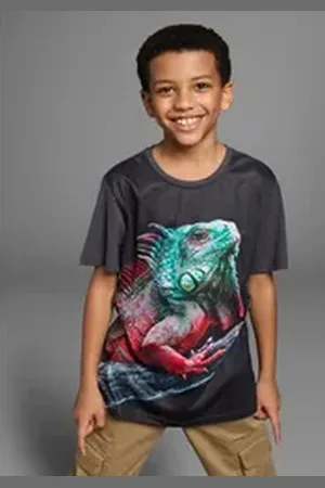 Kidsworld T-Shirt Fotoprint: LITTLE LIZARD Kurzarm, Basic-Passform, mit stylischem Druck, Rundhalsausschnitt grau 176/182