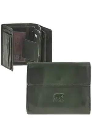 Bear Design Geldbörse "Jill" Portemonnaie Damen 12x10cm kompakt knautschiges Leder, praktische Damen-Geldbörse im handlichen Format grün
