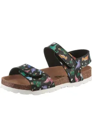 Kidsworld Dinos Riemchensandale Klettschuh, Sommerschuh, Urlaubschuh mit Dino-Druck schwarz 28 EU