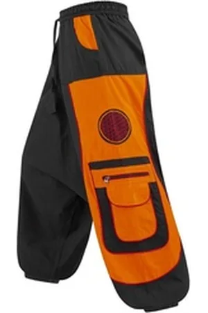 Kunst und Magie Haremshose Cargohose Hippie Haremshose Goahose Flower of Life Pluderhose Hose orange|schwarz XXL