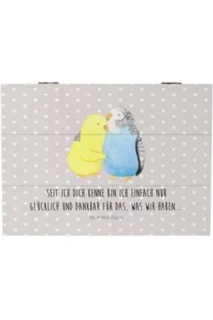 Mr. & Mrs. Panda Dekokiste Wellensittich Liebe - Grau Pastell - Geschenk, Jahrestag, Schatzkiste (1 St) grau Ø 0 cm x 18 cm x 15 cm