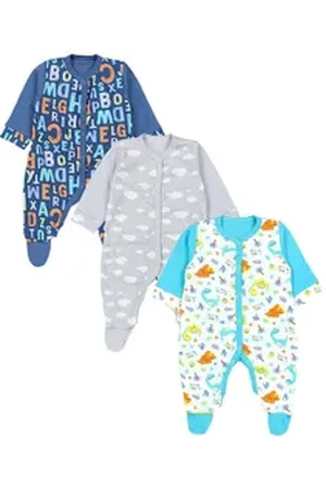 TupTam Strampler Baby Jungen Schlafstrampler mit Fuß 3er Pack blau|bunt|grau 92