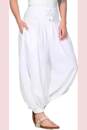 Kunst und Magie Haremshose Haremshose Baumwolle Yoga Freizeit Wellnesshose Pluderhose Ballonhose weiß L/XL