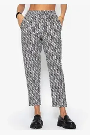 SASSYCLASSY Jogginghose Weiche Stoffhose mit modernem geometrischem Print Lässige Damen Jogginghose mit modernem Design Offwhite Schwarz S