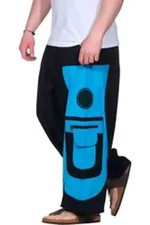 Kunst und Magie Haremshose Cargohose Hippie Haremshose Goahose Flower of Life Pluderhose Hose schwarz L/XL