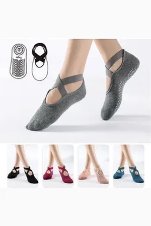 Golden Sportsocken rutschfeste Socken Damen für Yoga Pilates Tanz Ballet mit Griffen grau