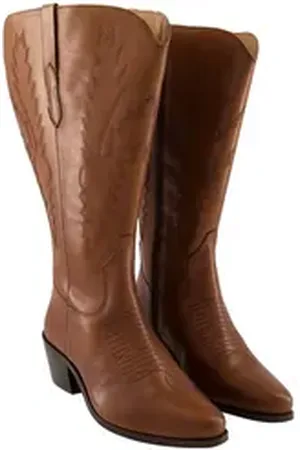 Ulla Popken Leder-Cowboystiefel 3 XL-Schaft Stickerei Weite H Stiefel blau 38 EU