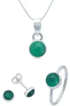 mantraroma Schmuckset 925er Silber mit Grüner Onyx (Schmuckset aus 925 Silber) grün 46