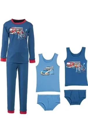Erwin Müller Pyjama Jungen-Wäsche-Set 6-tlg. Single-Jersey gemustert blau|rot 122/128