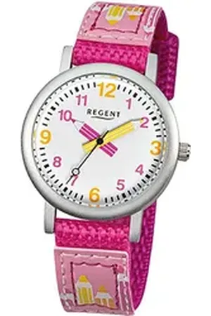 Regent Quarzuhr Textil Kinder Uhr Quarzuhr, (Analoguhr), Kinderuhr Textilarmband pink, rundes Gehäuse, klein (ca. 29mm) lila