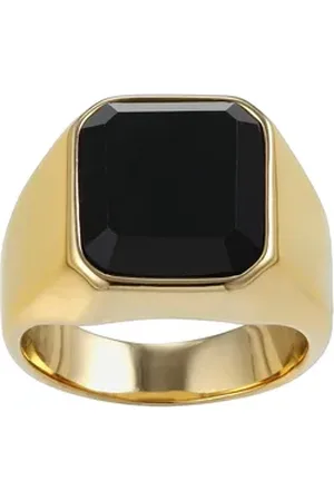 Karisma Fingerring Männer Gold Edelstahl 316L Männer Ring - Schwarzer Stein - RHC3158G 67