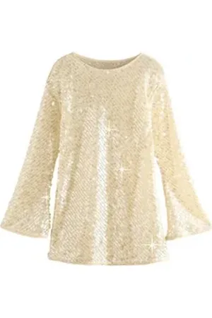 Next Paillettenshirt Langärmeliges, transparentes Pailletten-Oberteil (1-tlg) beige 40 (GB: 12)