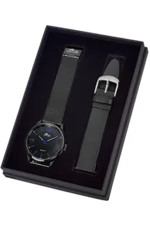 Lotus Quarzuhr 18736/2, (Set, 2-tlg., mit Wechselband), Armbanduhr, Herrenuhr, Geschenkidee, Edelstahlarmband schwarz