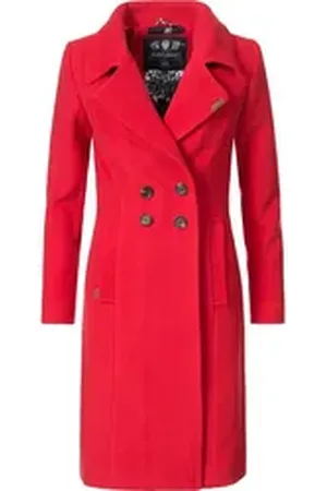 Navahoo Wintermantel Wooly edler Damen Trenchcoat in Wollmantel-Optik rot S (36)