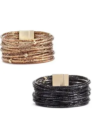 Lascana Wickelarmband Set (2-tlg), in Layer Optik mit Perlen, Magnetarmband, Armketten Set schwarz