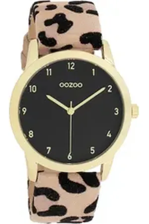 Oozoo Quarzuhr Damen Armbanduhr beige schwarz, (Analoguhr), Damenuhr rund, mittel (ca. 38mm) Lederarmband, Casual-Style schwarz