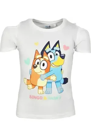 Bluey Print-Shirt Bingo Kinder Mädchen kurzarm T-Shirt Shirt 100% Baumwolle, Gr. 92 bis 116 weiß 110