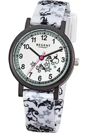 Regent Quarzuhr Textil Kinder Uhr F-728 Quarzuhr, (Analoguhr), Kinderuhr Textilarmband weiß, rundes Gehäuse, klein (ca. 29mm) weiß