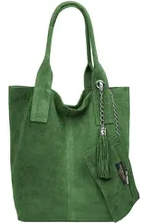 CASPAR Schultertasche große Wildleder Shopper Damen Tasche - CLASSIC LINE - Modell No.828, 100% italienisches Leder - mit stylischer Metallkette & Zusatztasche grün