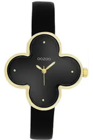 Oozoo Quarzuhr Damen Armbanduhr Timepieces Analog, (Analoguhr), Damenuhr kleeform, extra groß (ca 32x32mm) Lederarmband, Fashion-Style schwarz