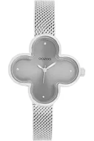 Oozoo Quarzuhr Damen Armbanduhr Timepieces Analog, (Analoguhr), Damenuhr kleeform, extragroß (ca 32x32mm) Metallarmband, Fashion-Style silberfarben