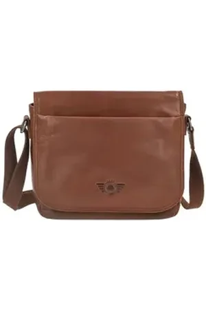 Greenburry Umhängetasche "Waxy Vintage" Schultertasche 26x20cm kleine Messenger Damentasche, 2teiliges Hauptfach 24x14cm, Reißverschlussfächer, Schultergurt 150cm braun