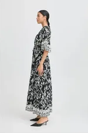 B YOUNG Midikleid BYJASMINA Lässiges gemustertes Maxikleid schwarz S/M