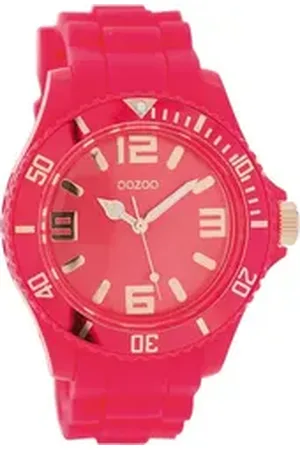 Oozoo Quarzuhr Damen Armbanduhr blau Analog, (Analoguhr), Damenuhr rund, groß (ca. 43mm) Silikonarmband, Fashion-Style rot