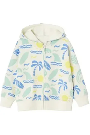 Vertbaudet Sweatjacke Jungen Kapuzensweatjacke mit Surferprints allover weiß 158/164