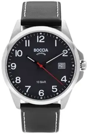 Boccia Titanium Boccia Quarzuhr Titan mit Lederband Schwarz schwarz