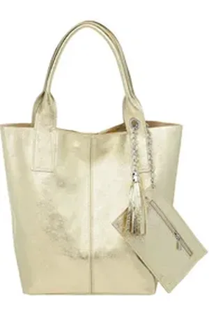 CASPAR Schultertasche große Wildleder Shopper Damen Tasche - CLASSIC LINE - Modell No.828, 100% italienisches Leder - mit stylischer Metallkette & Zusatztasche goldfarben