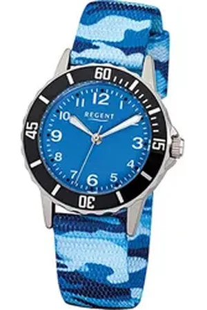 Regent Quarzuhr Textil Stoff Kinder Uhr F-940, (Analoguhr), Kinderuhr mit Textil, Stoffarmband, rundes Gehäuse, klein (ca. 29mm) blau