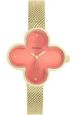 Oozoo Quarzuhr Damen Armbanduhr Timepieces Analog, (Analoguhr), Damenuhr kleeform, extragroß (ca 32x32mm) Metallarmband, Fashion-Style goldfarben