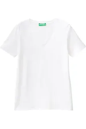 Benetton United Colors of T-Shirt mit modischem V-Ausschnitt weiß XS (34)