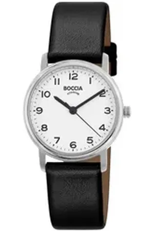Boccia Titanium Boccia Quarzuhr Titan mit Lederband Schwarz weiß
