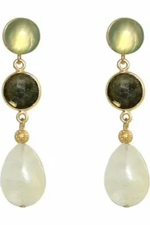 Gemshine Paar Ohrhänger Aquamarin, Labradorit, Chalcedon - Tropfen goldfarben
